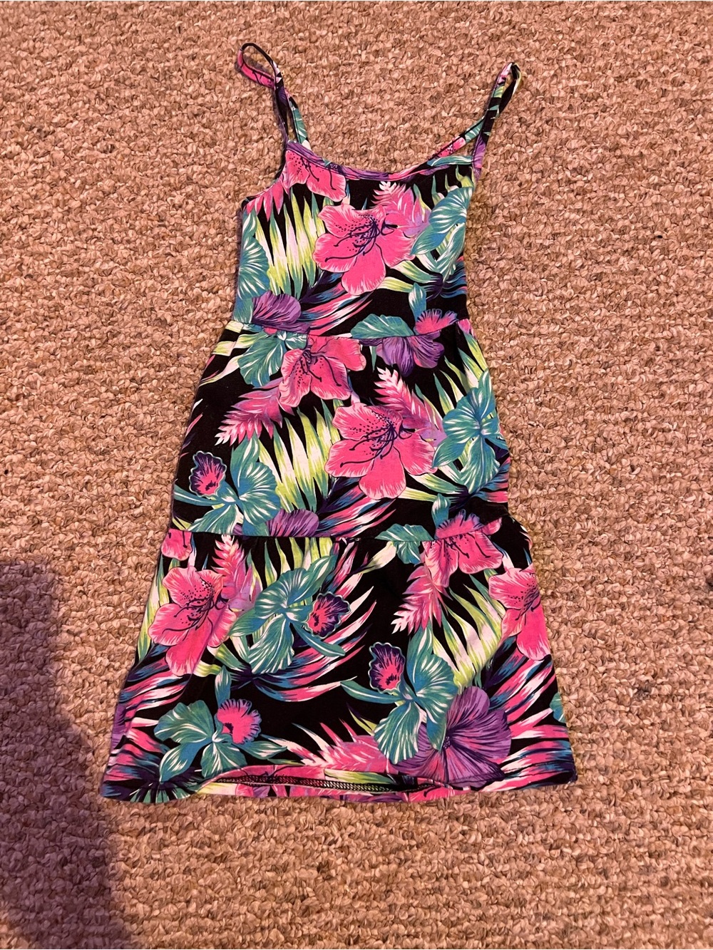 Place Black Tropical Floral Spaghetti-Strap Dress with Pink & Teal Blooms